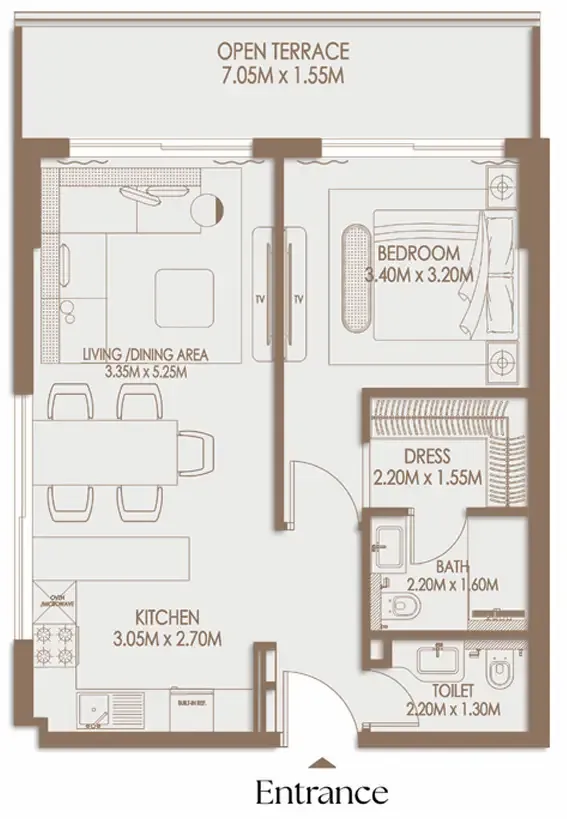 Veona by Gutti 1 bed floor plan, 757 sqft