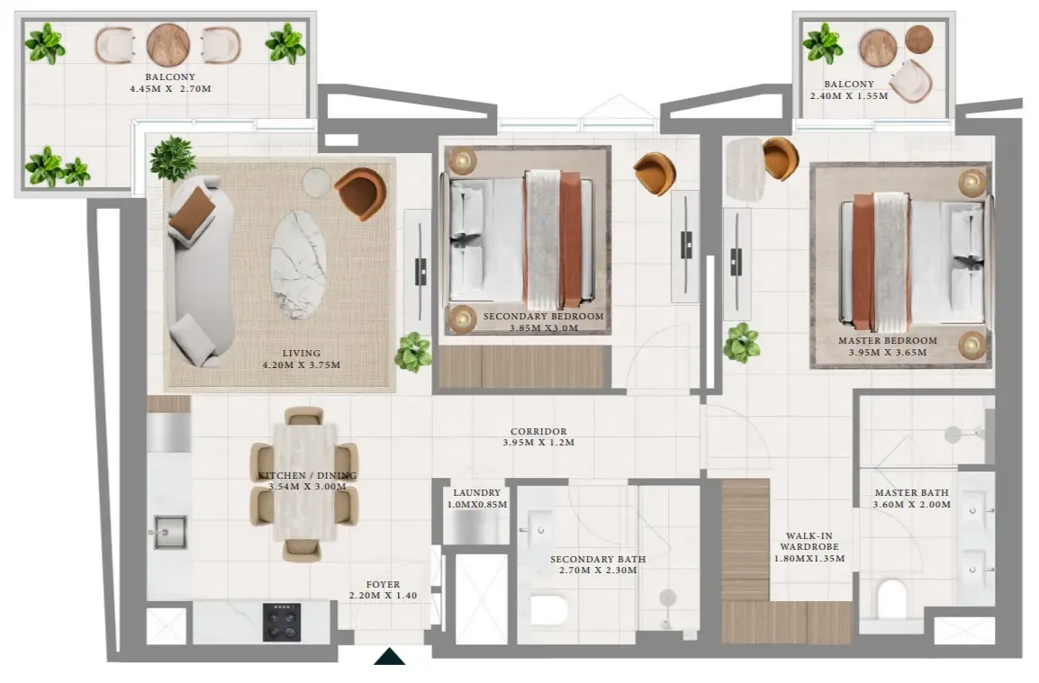 Hillsedge 2 bed floor plan, 1,140 sqft