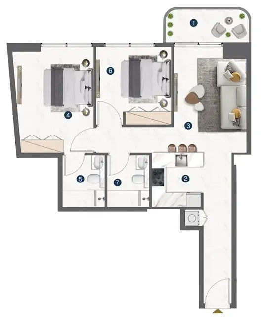 Omya Residence 2 bed floor plan, 816 sqft