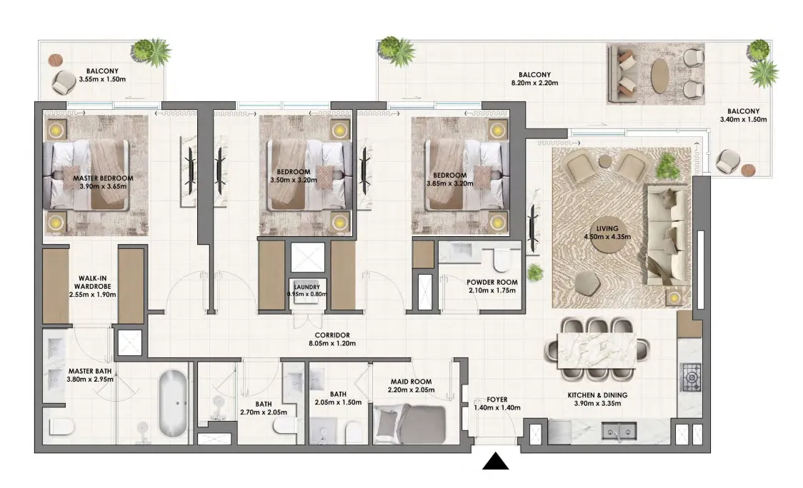 Parkwood Emaar 3 bed floor plan, 1,808 sqft