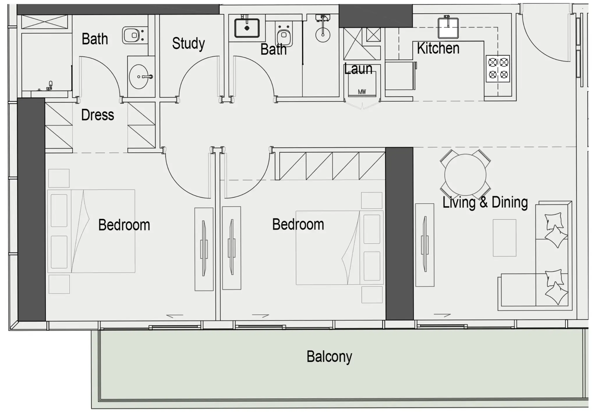 Sierra by Iman 2 bed floor plan, 1,064 sqft
