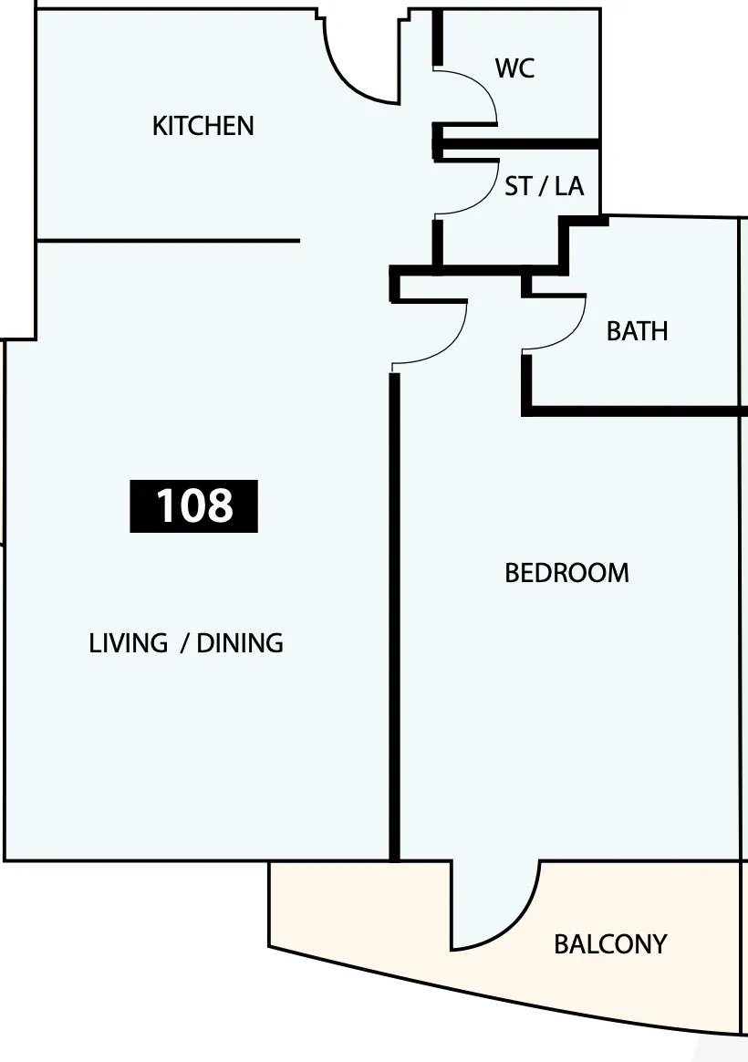 Paradise View 1 1 bed floor plan, 829 sqft
