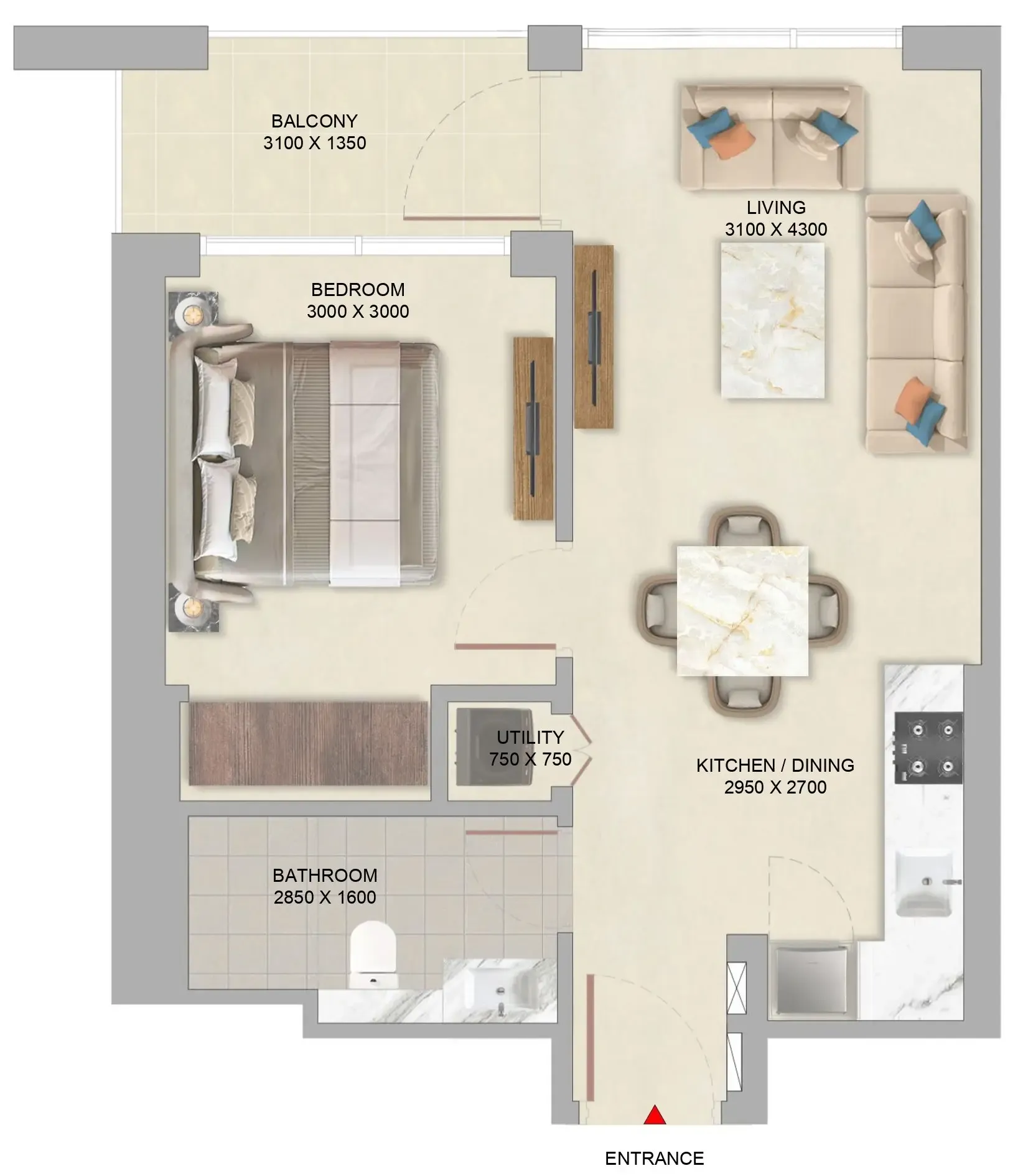 The Woods Abode at Sobha Sanctuary 1 bed floor plan, 546 sqft