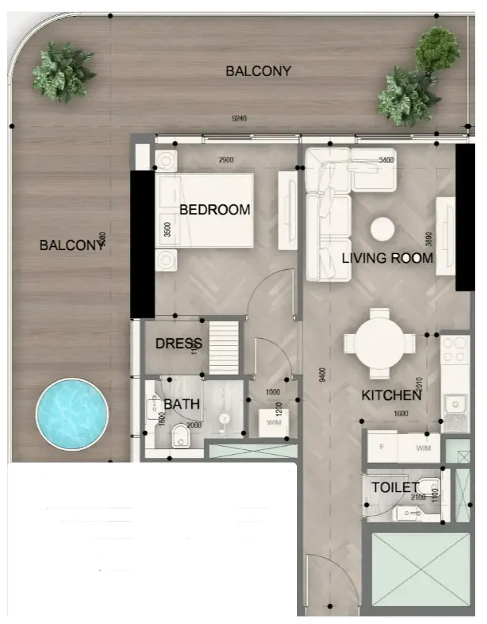 Sky Line by Peace Homes 1 bed floor plan, 972 sqft