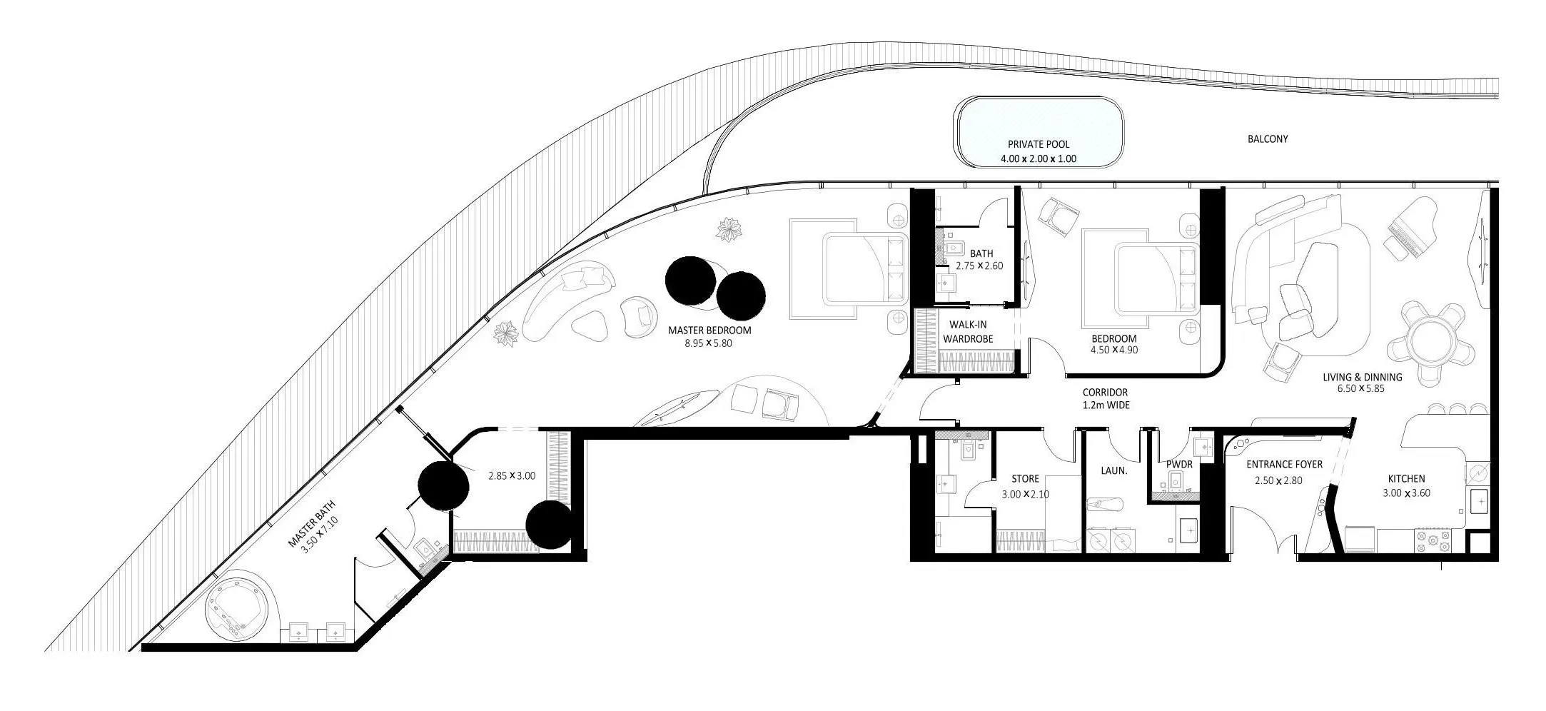 Bugatti Residences by Binghatti 2 bed floor plan, 2,921 sqft
