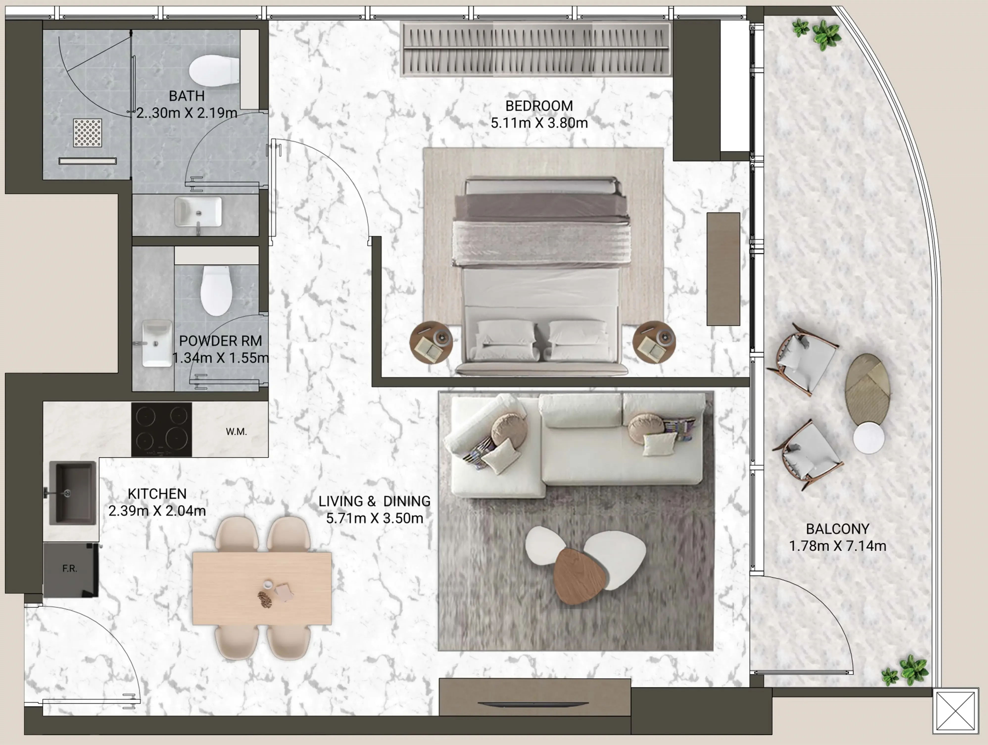 V-Suites 1 bed floor plan, 761 sqft