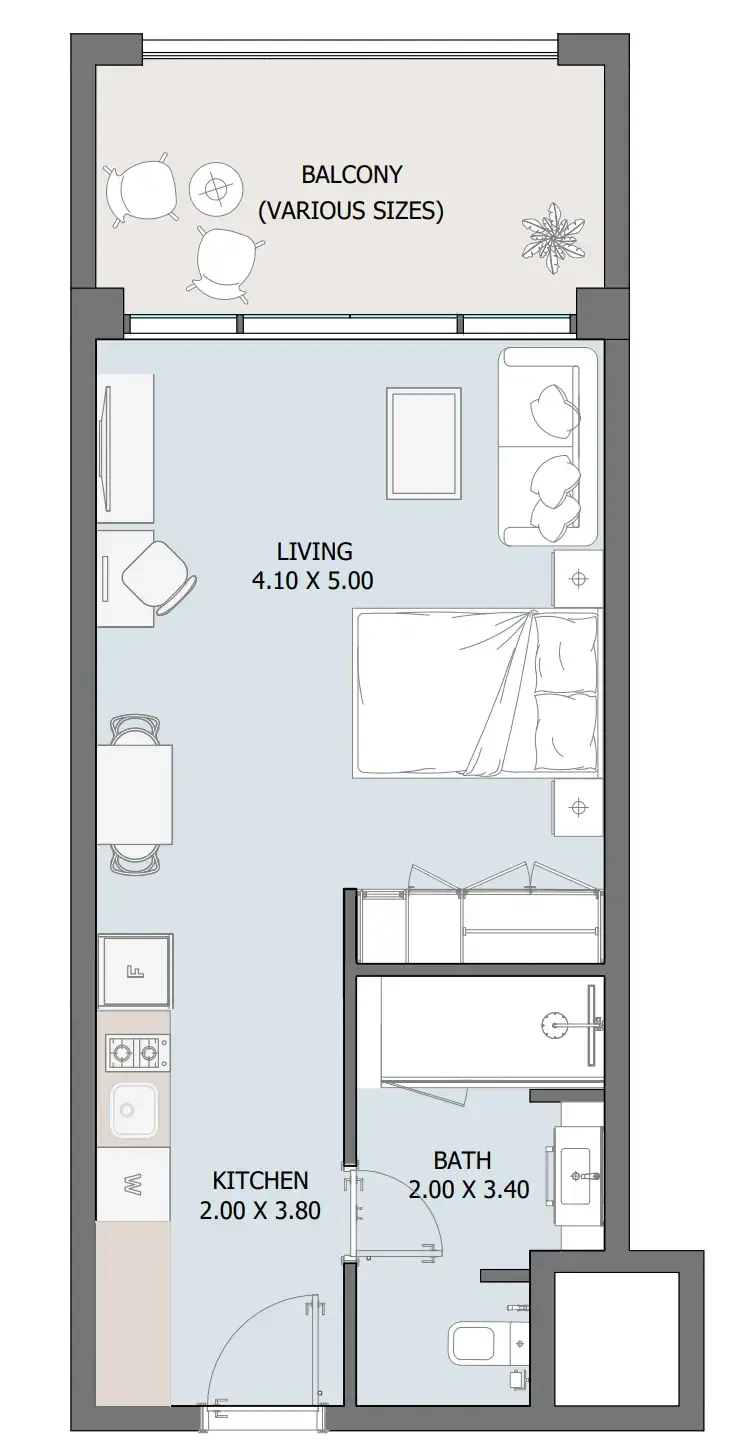 Oceana Studio floor plan, 459 – 617 sqft