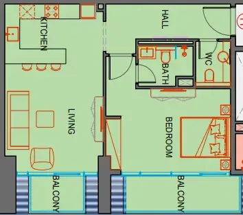 SkyGate Tower 1 bed floor plan, 805 sqft