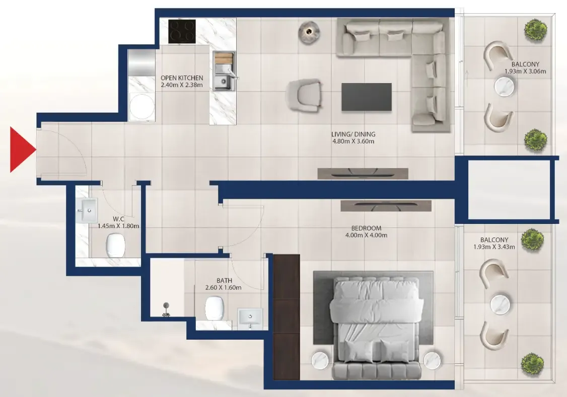 Al Vista 1 bed floor plan, 799 sqft