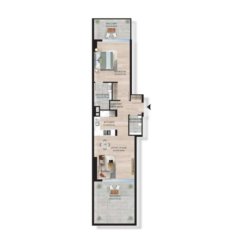 Maas Azurline Residences 1 bed floor plan, 909 sqft
