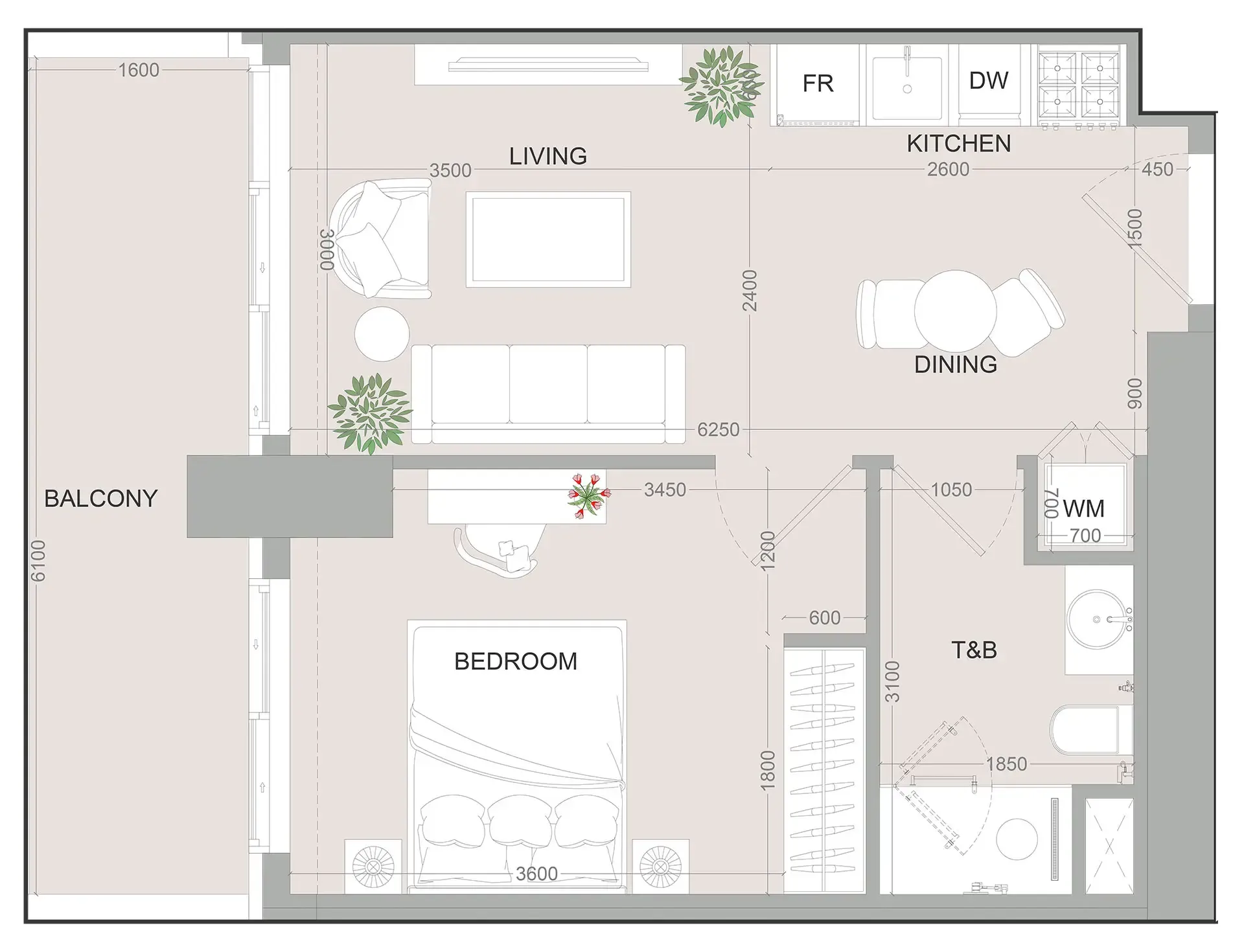 SKY LEVEL 1 1 bed floor plan, 570 sqft