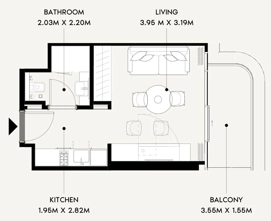 Azizi Wares Studio floor plan, 337 sqft