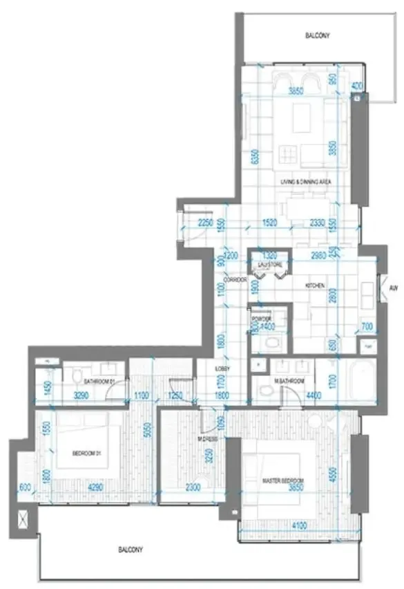 Anwa Aria 2 bed floor plan, 1,557 – 1,680 sqft