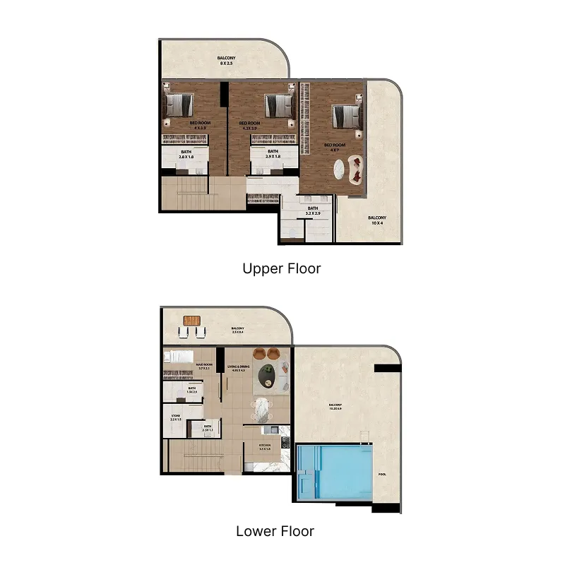 Marquis One 3 bed floor plan, 3,738 sqft