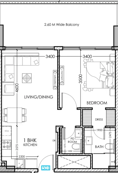 Al Haseen Residences 5 1 bed floor plan, 744 sqft