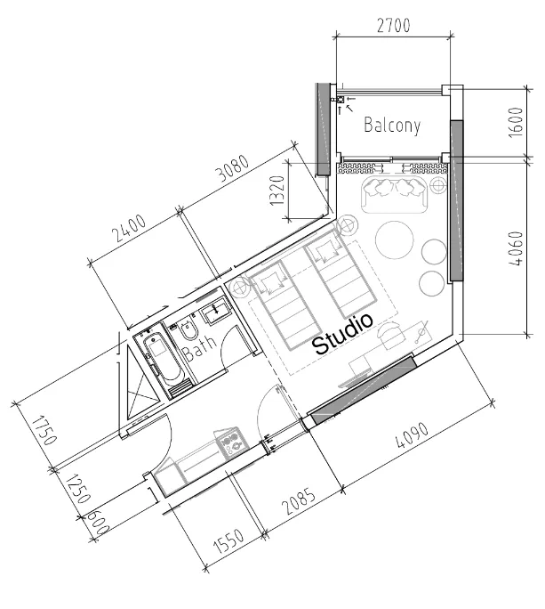 Damac Hills 2 - Hotel Edge by Rotana Studio floor plan, 434 sqft