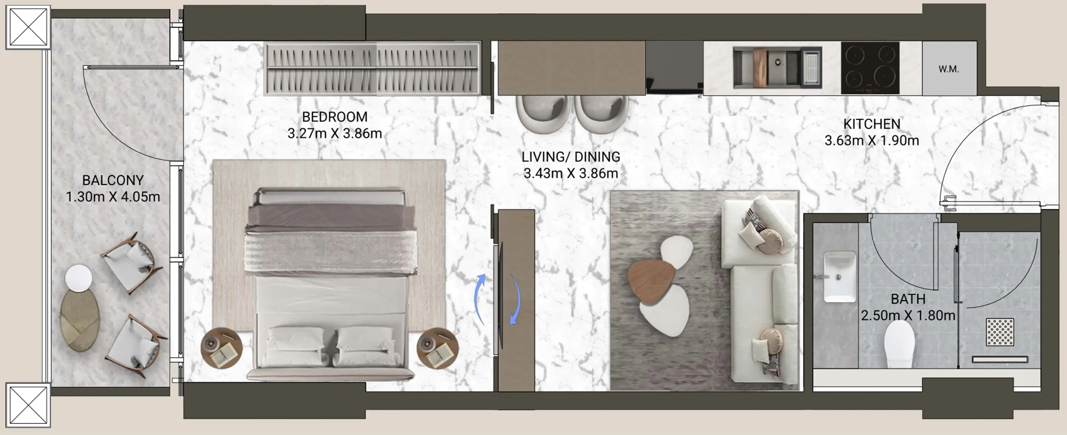 V-Suites Studio floor plan, 485 sqft
