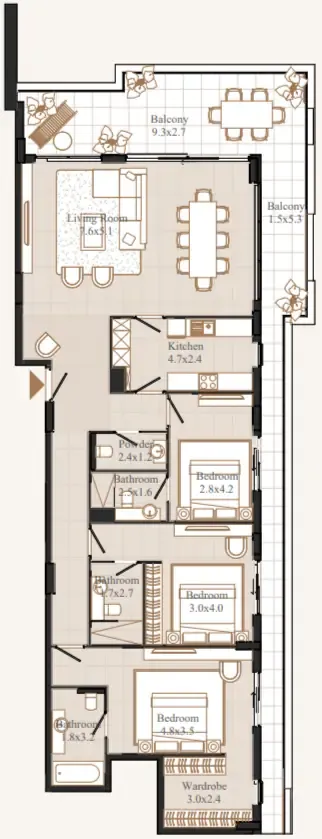 Flamingo LUX 3 bed floor plan, 2,158 sqft