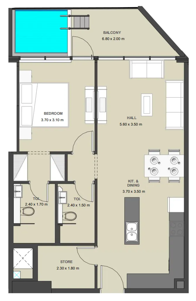 Lucky Oasis Residence 1 bed floor plan, 856 sqft
