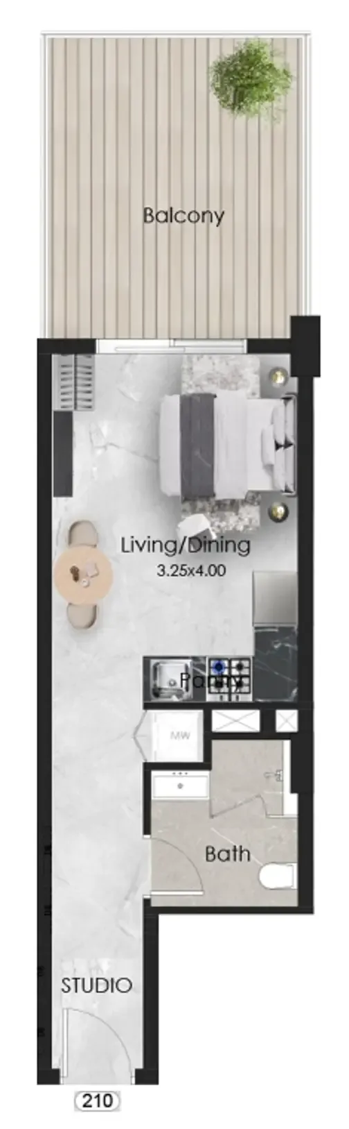 Aristo Studio floor plan, 459 sqft