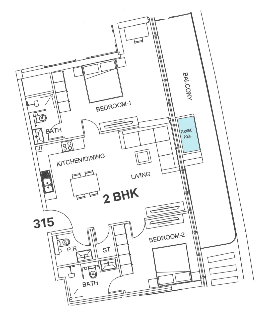 Villa Del Garda 2 bed floor plan, 1,278 sqft