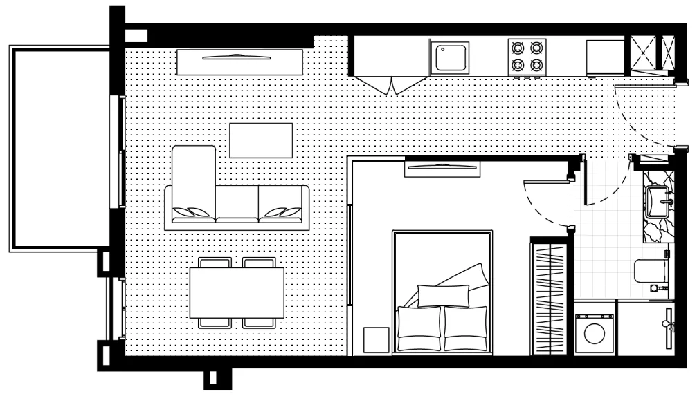 FH Residency 1 bed floor plan, 558 sqft