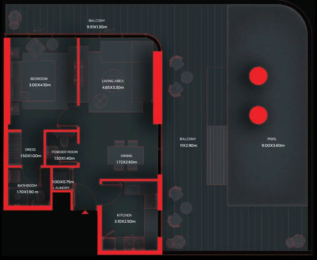 Tonino Lamborghini Residences by BNW Developments 1 bed floor plan, 1,611 sqft