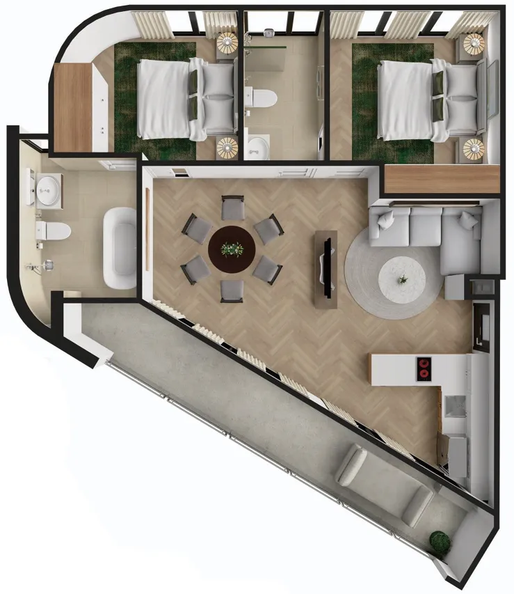 The Zero Bang Tao 2 bed floor plan, 759 sqft