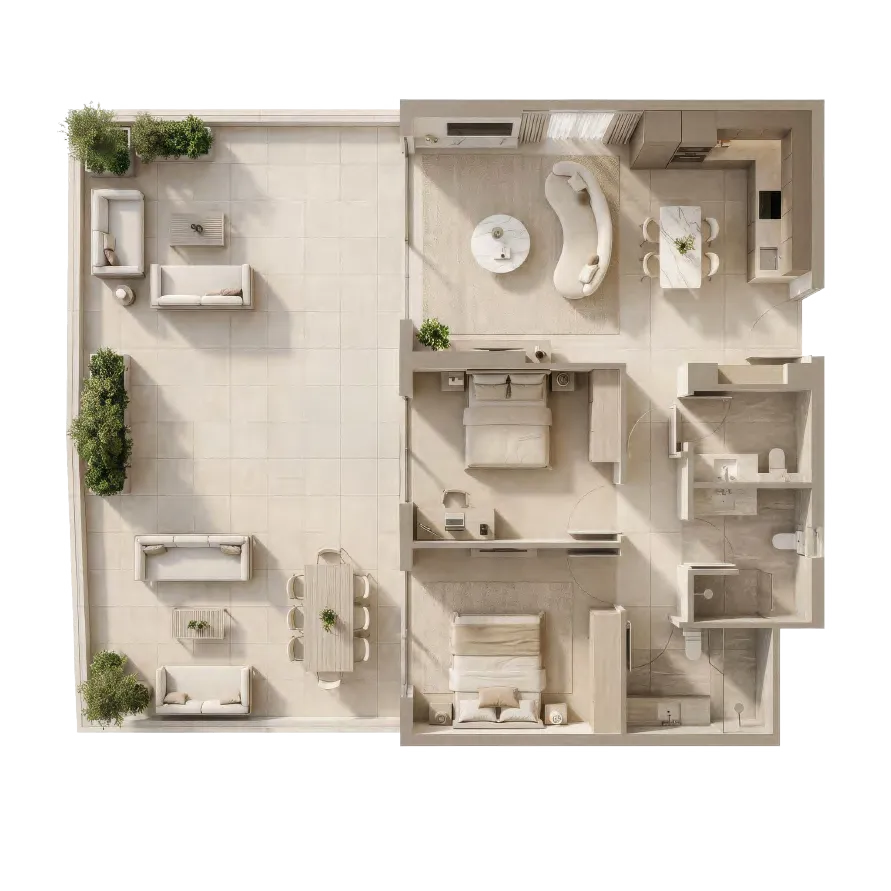 Pearl Beach View 2 bed floor plan, 1,023 – 1,094 sqft