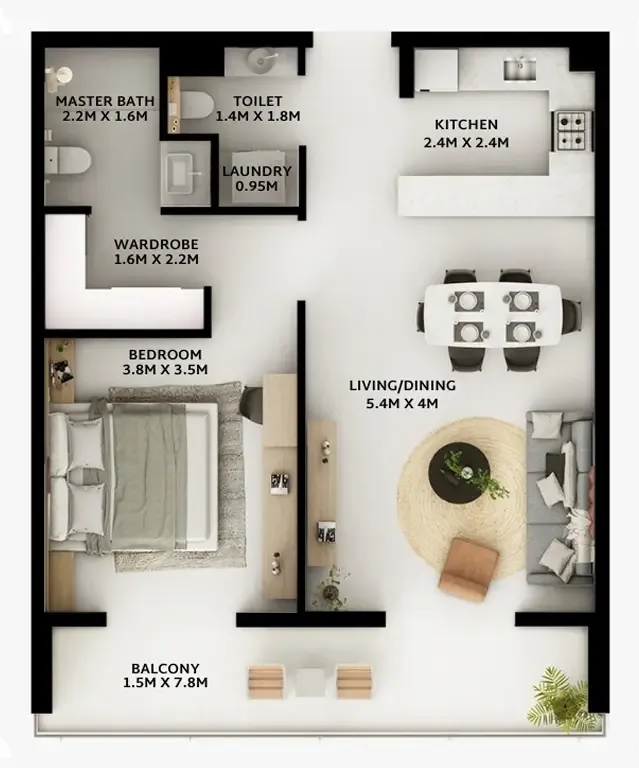 Viera Residences 1 bed floor plan, 798 sqft