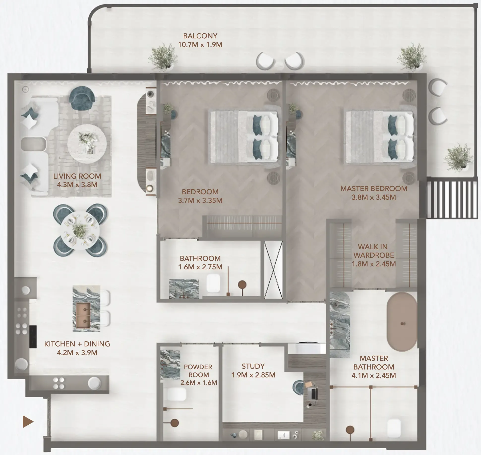 241 Waterside 2 bed floor plan, 1,483 sqft