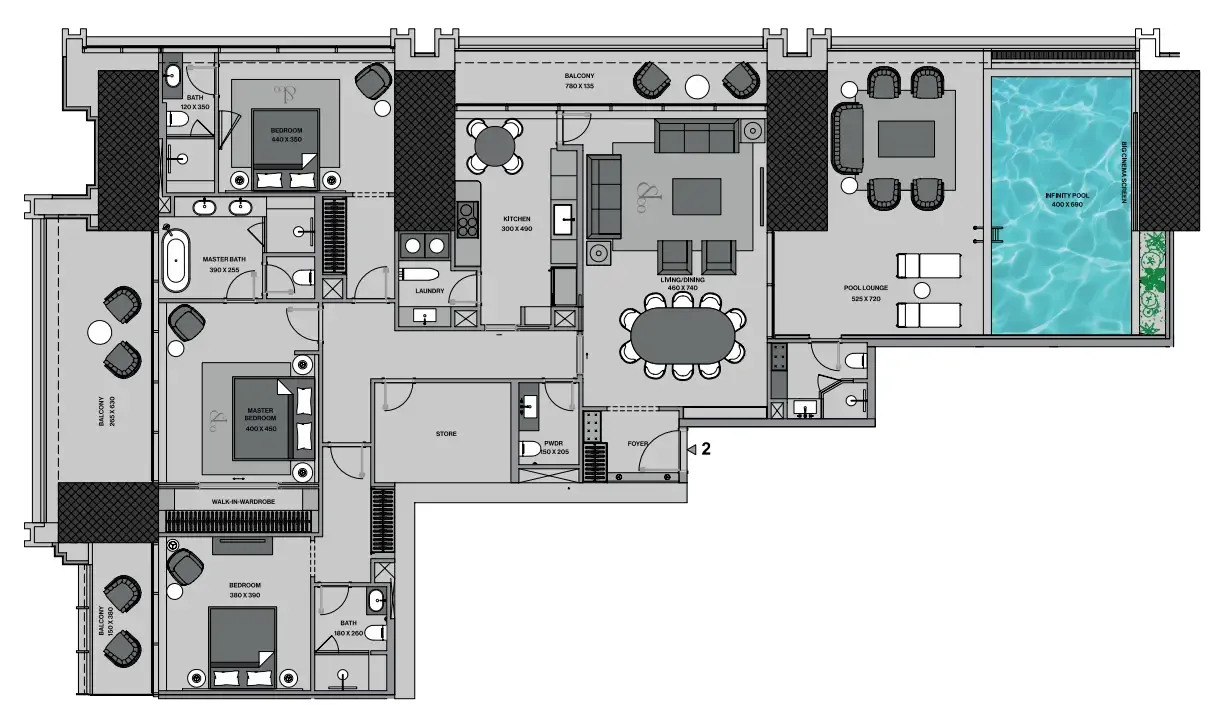 Burj Binghatti Jacob and Co Residences 3 bed floor plan, 3,264 sqft