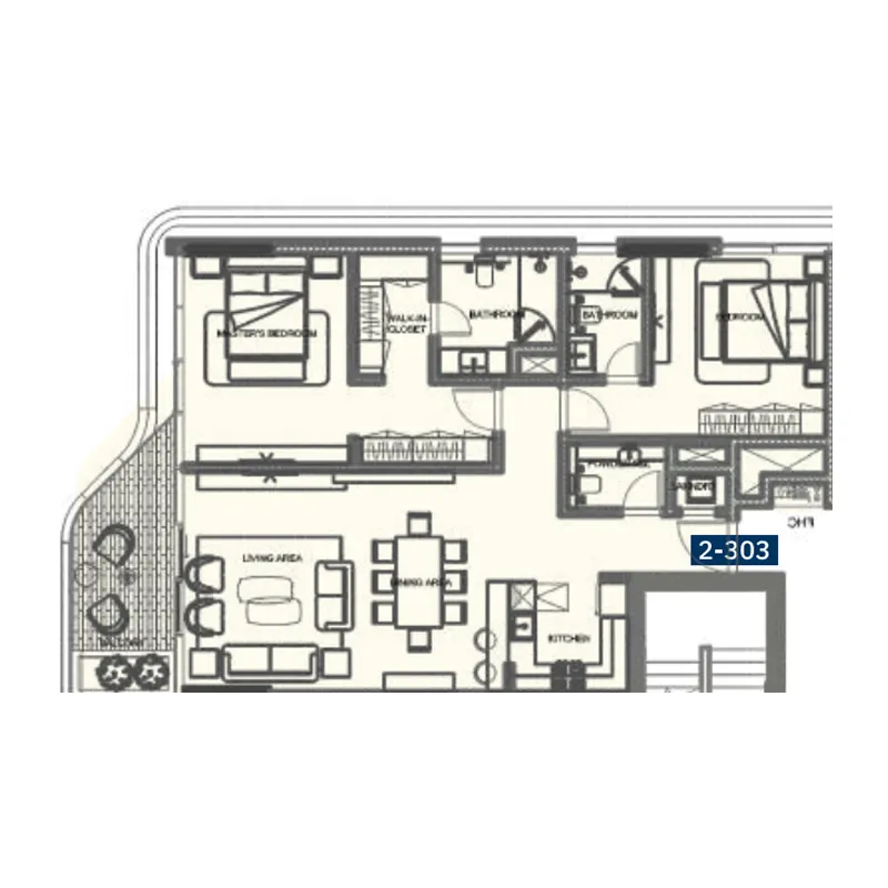 The Blue Beach Residence 2 bed floor plan, 1,521 – 1,728 sqft