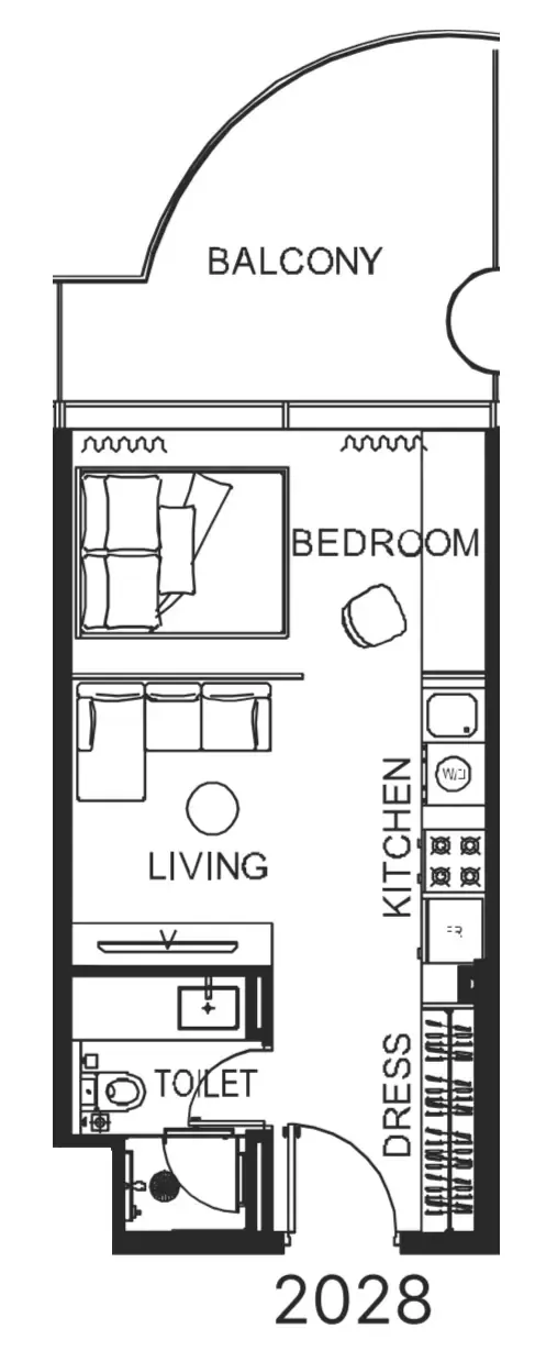 The WOW Tower Studio floor plan, 456 sqft