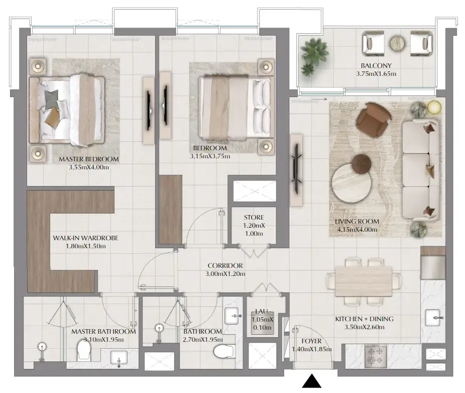 Terra Woods 2 bed floor plan, 1,113 sqft