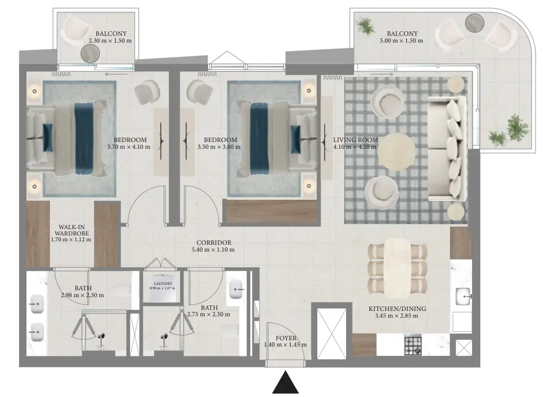 Fior 1 2 bed floor plan, 1,176 sqft