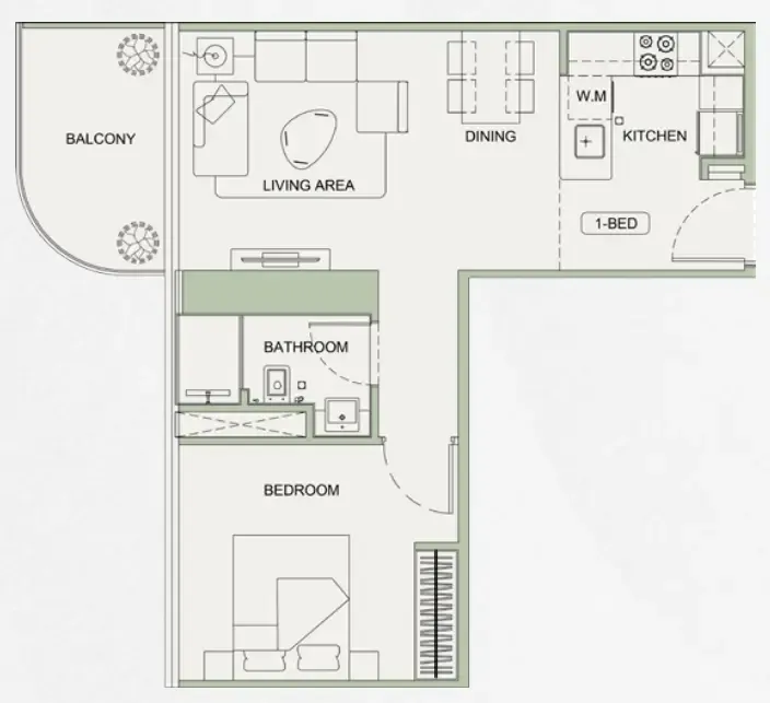 Binghatti Sky Terraces 1 bed floor plan, 641 sqft