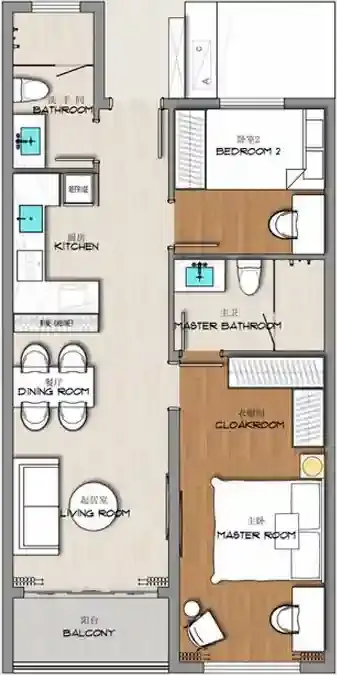 Ayana Heights Seaview Residences 2 bed floor plan, 689 sqft
