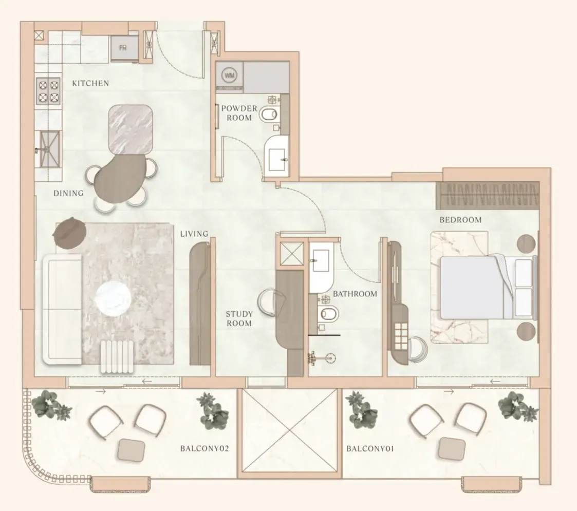 La Vue by MAAIA 1 bed floor plan, 915 sqft