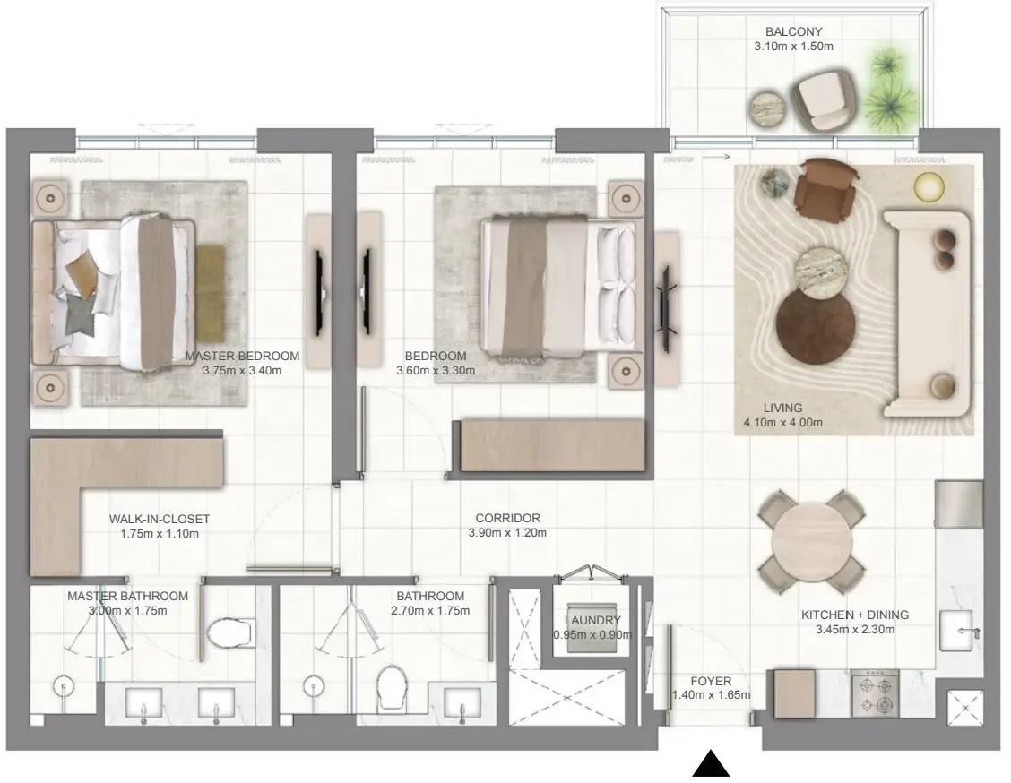 Golf Vale 2 bed floor plan, 993 sqft