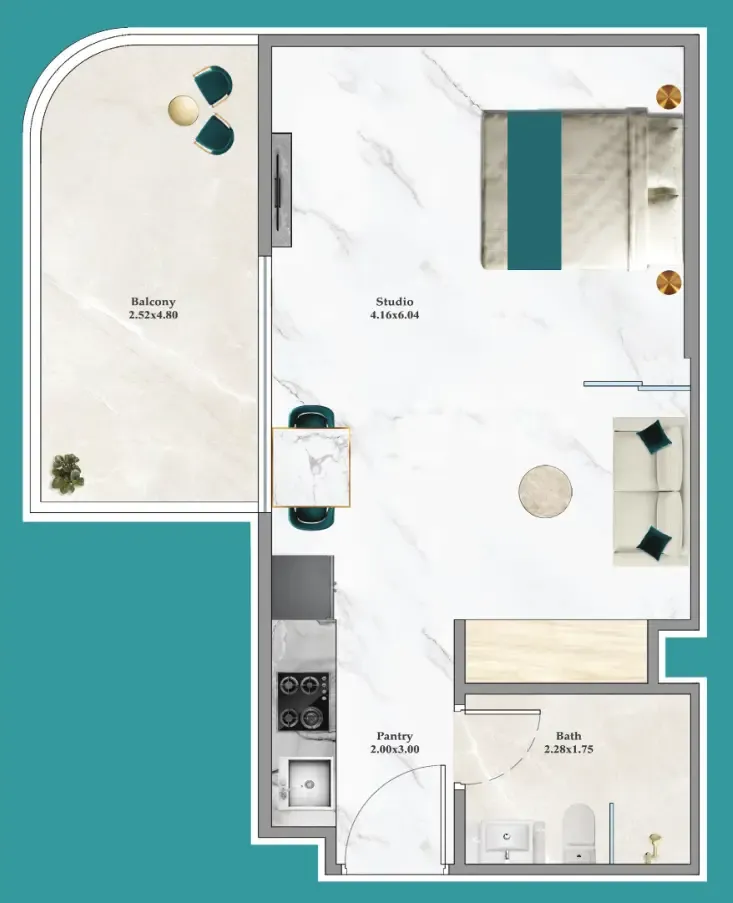 Breez Studio floor plan, 477 sqft