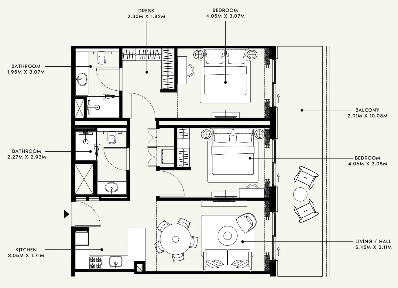 Azizi Venice 2 bed floor plan, 1,151 sqft