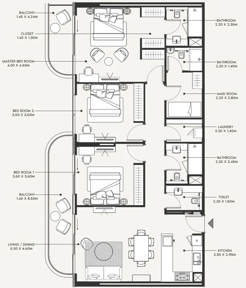 Azizi Amir 3 bed floor plan, 1,663 sqft