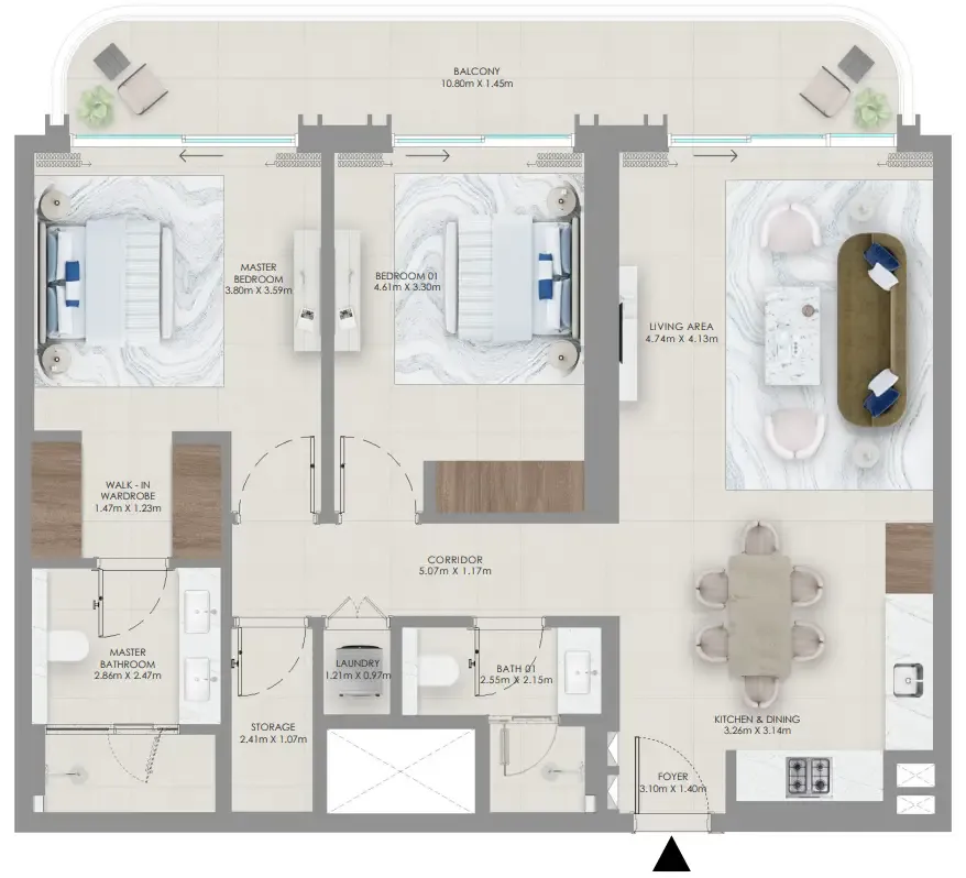 Baystar by Vida 2 bed floor plan, 1,265 sqft