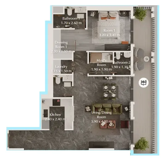 Bab Al Qasr Garden Residences 65 1 bed floor plan, 1,026 sqft