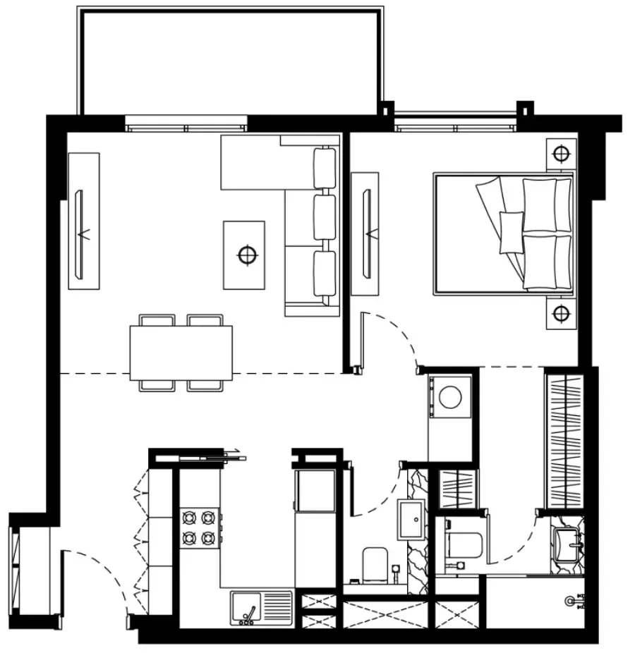 FH Residency 1 bed floor plan, 712 sqft