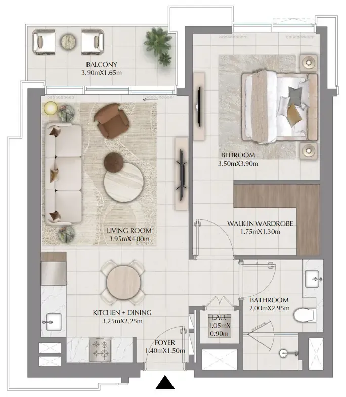 Terra Woods 1 bed floor plan, 765 sqft