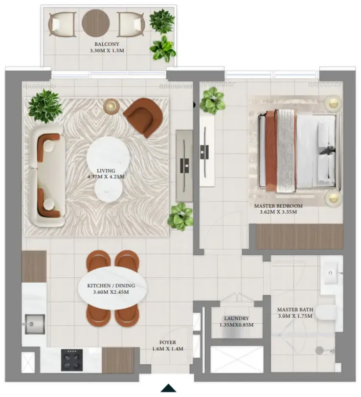 Vida Residences Hillside 1 bed floor plan, 727 – 735 sqft