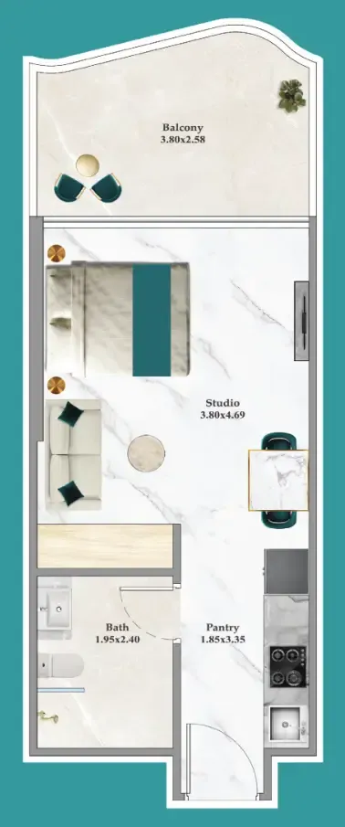 Breez Studio floor plan, 394 – 404 sqft
