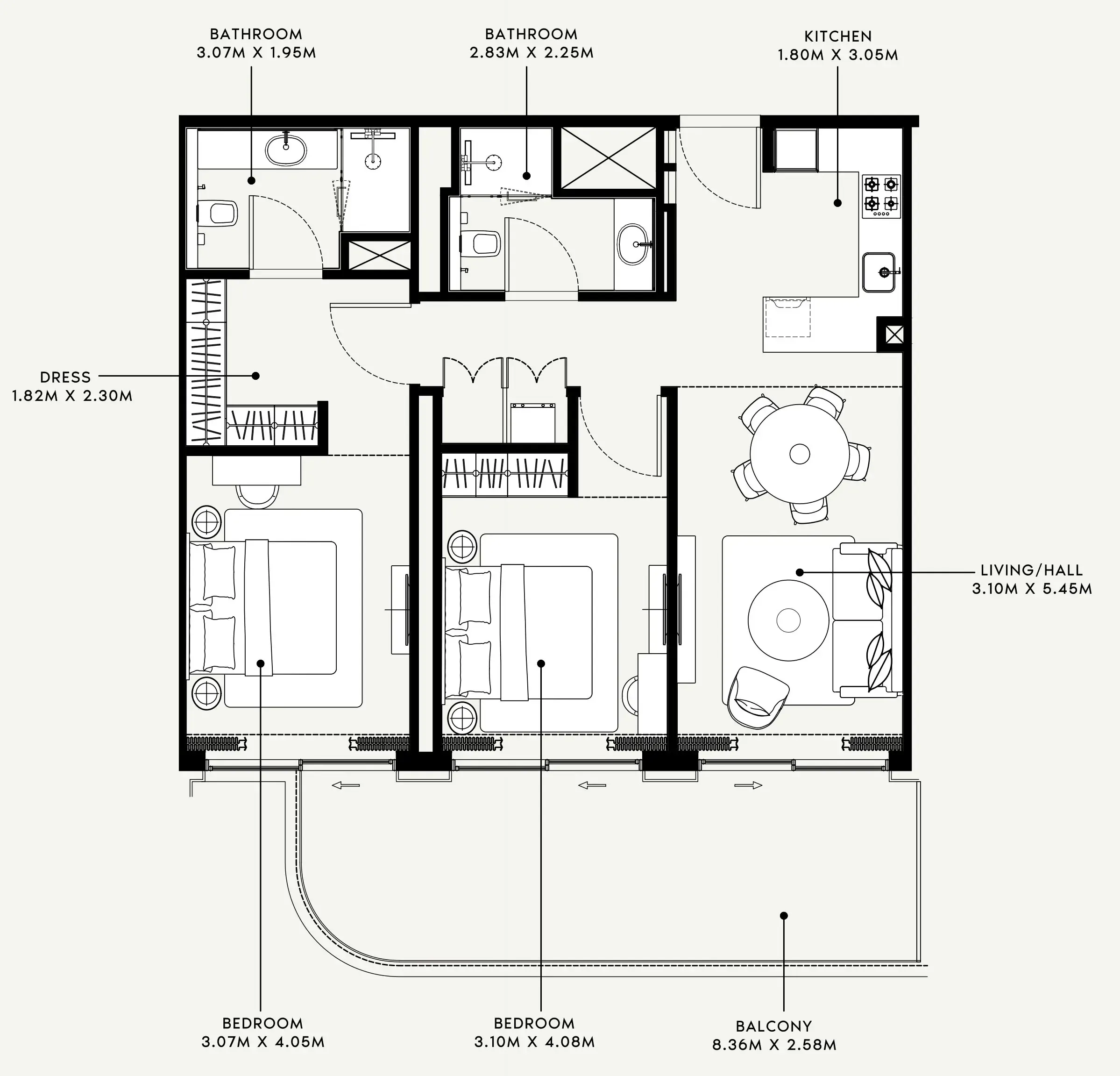 Azizi Venice 2 bed floor plan, 1,115 sqft